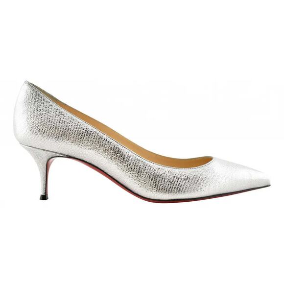 Christian Louboutin Kate 55 Silver Calf Lame Tweed Kitten Low Heel Pump Shoe 37 - Picture 1 of 9
